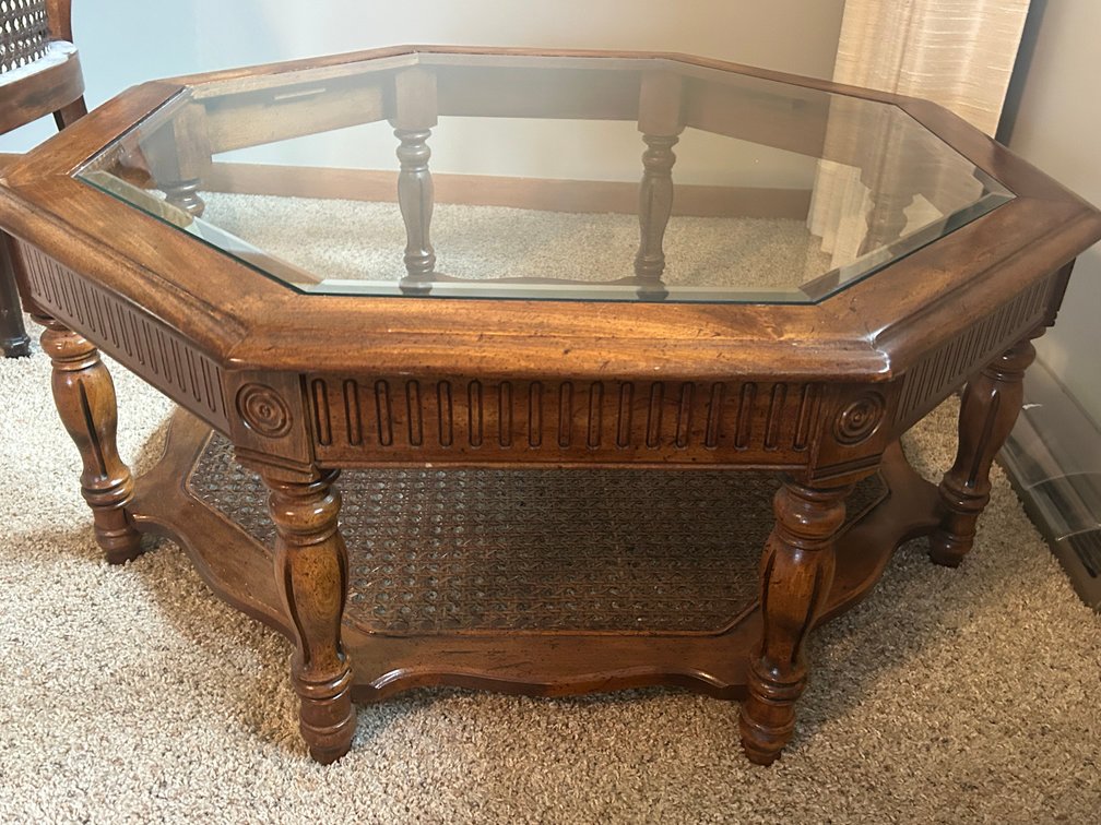 Hexagon Coffee Table with Beveled Glass on Top