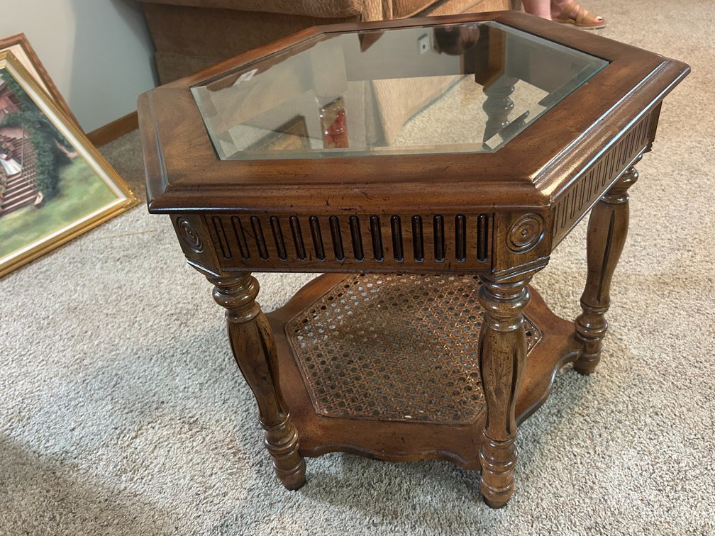 Hexagon End Table with Beveled Glass on Top