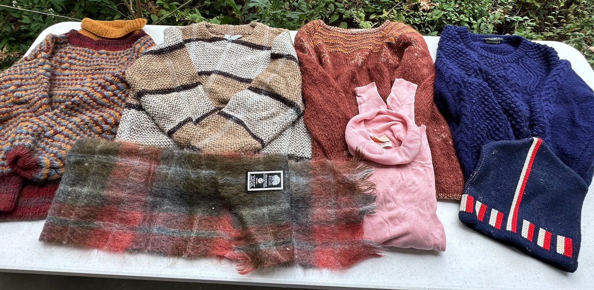 Knit Sweaters, Plaid Scarf, and Knit Beanie