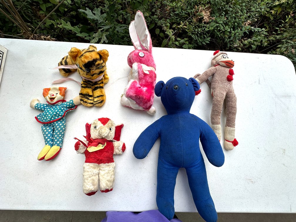 Plush Animals, Knit Sock Monkey, and Clown Doll