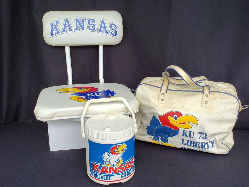 Vintage Kansas Jayhawks Stadium Seat, Cooler, and Duffle Bag