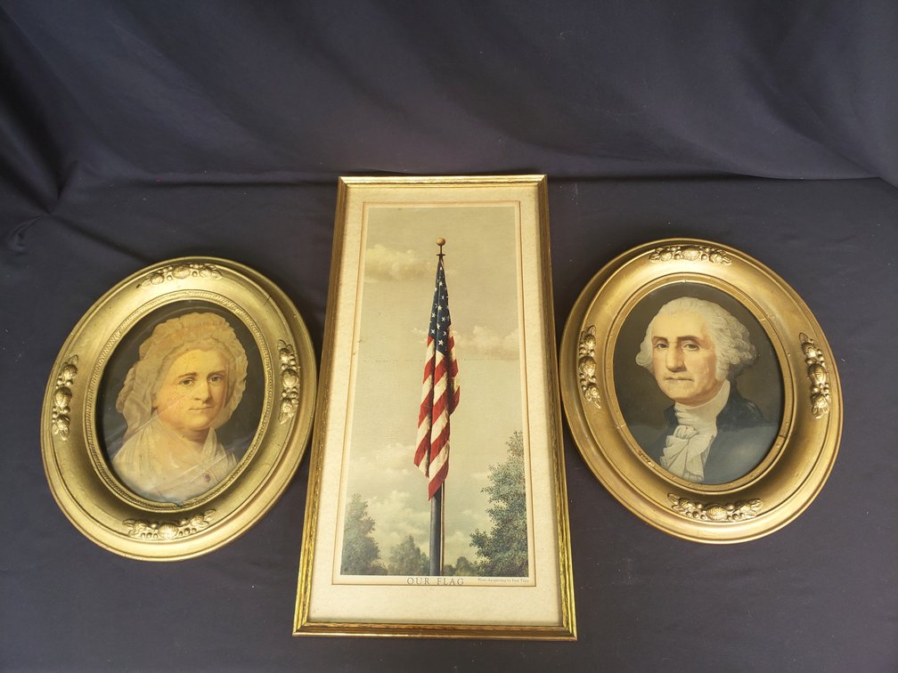 Framed Washington Portraits and Our Flag Print