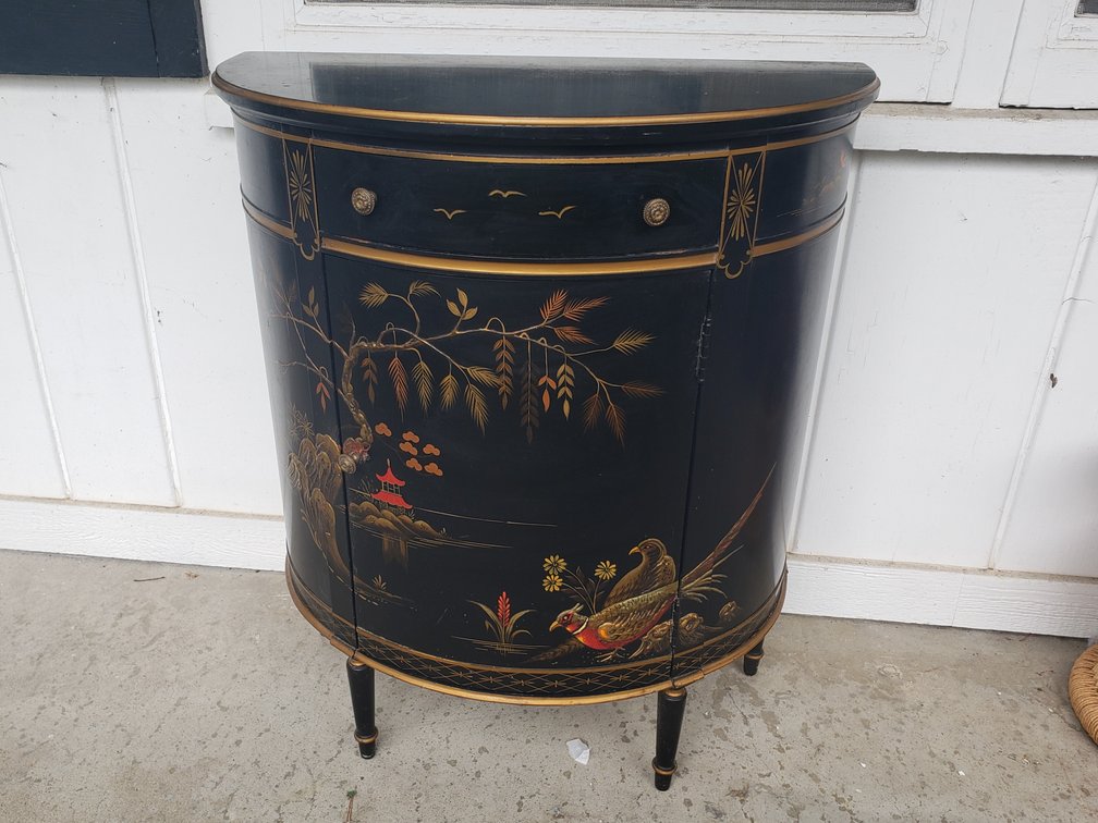 Chinoiserie Painted Demilune Cabinet