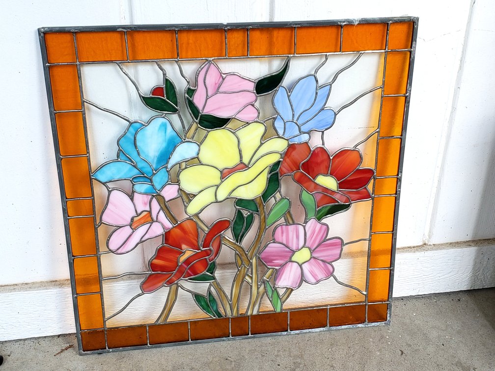 Square Leaded Stained Glass Floral Panel