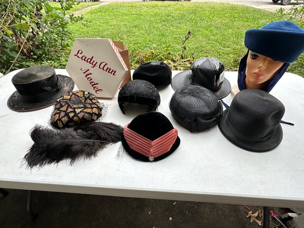 Millinery Hats, Lady Ann Model Hat Box, and Display Head