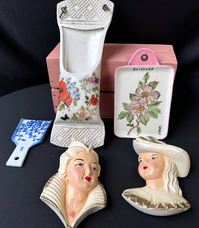 Chalkware Lady Bust Plaques and Ceramic Wall Decor