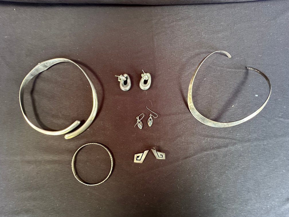 Sterling Silver and Silver-Tone Necklaces, Earrings, and Bangle