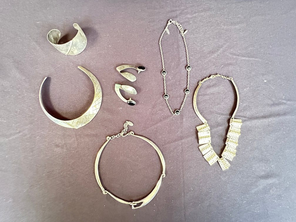 Silver-Tone and Gold-Tone Necklaces, Cuff Bracelet, and Earrings
