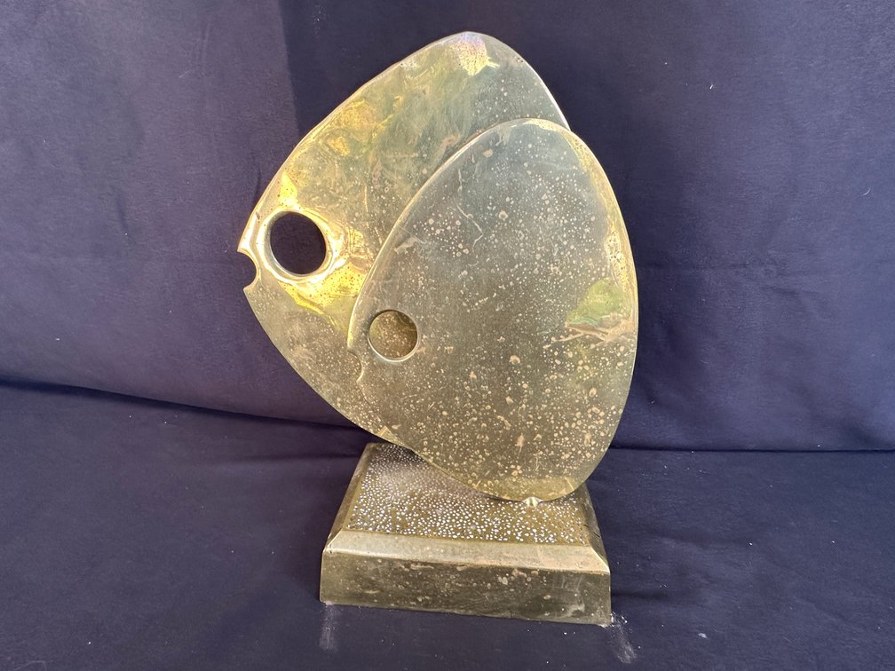Stylized Brass Fish Sculpture on Rectangular Base