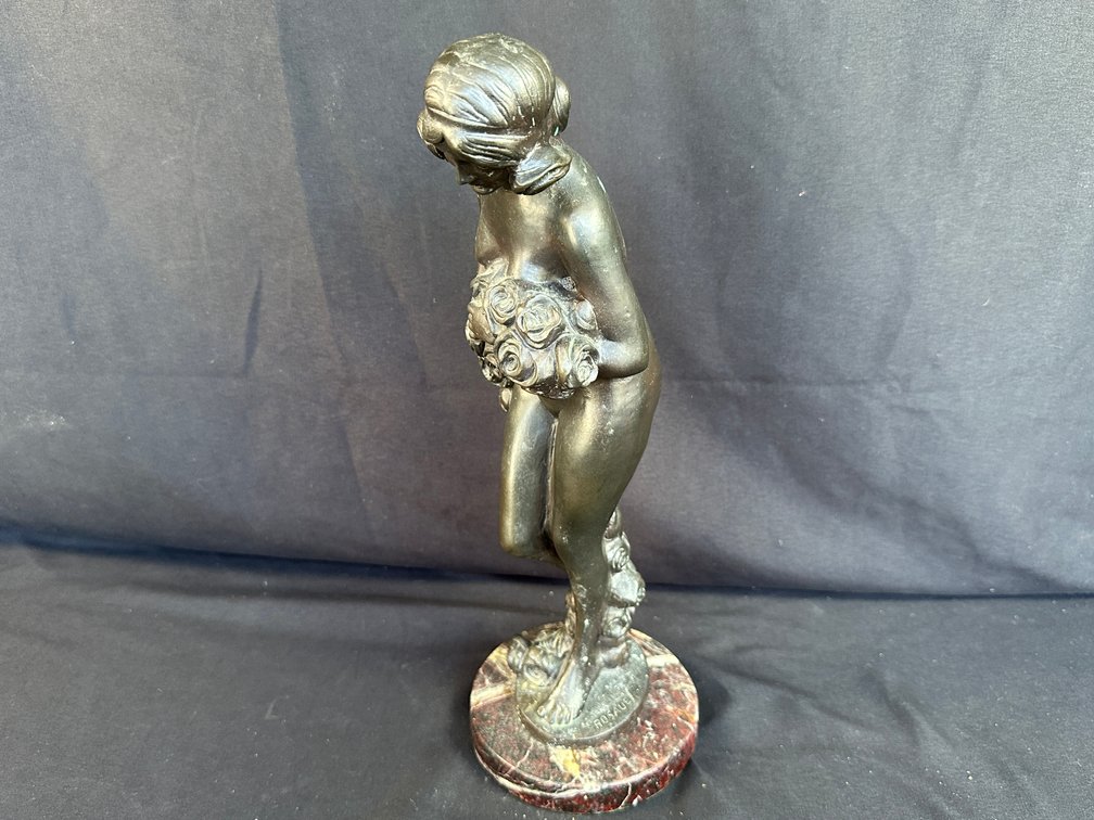 Rousseau Patinated Metal Female Nude Sculpture on Marble Base