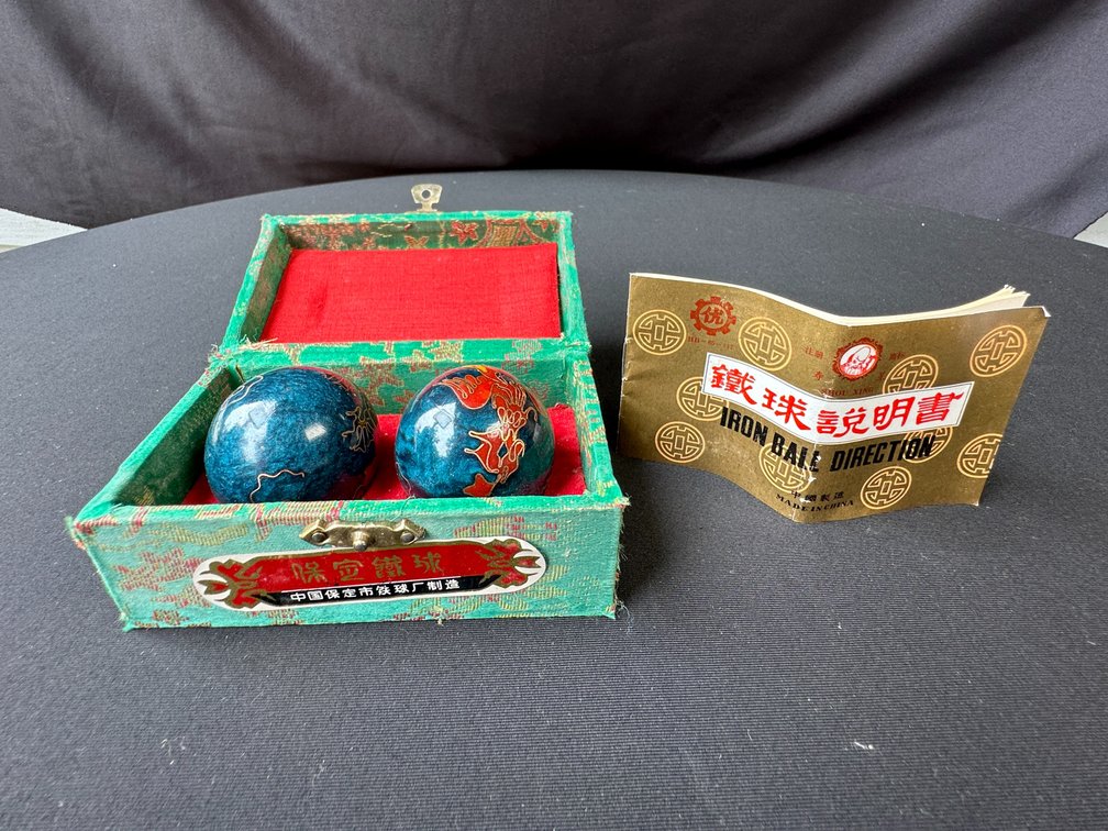 Shou Xing Cloisonné Baoding Balls with Brocade Box