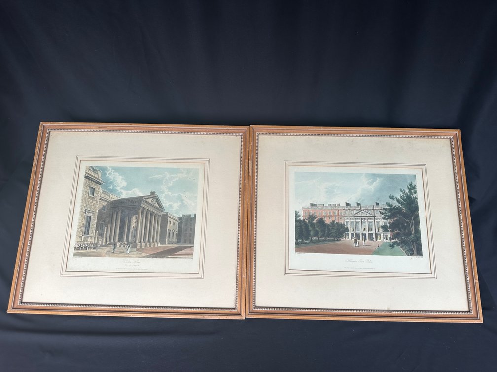 W. Westall Framed Carlton House and Hampton Court Prints