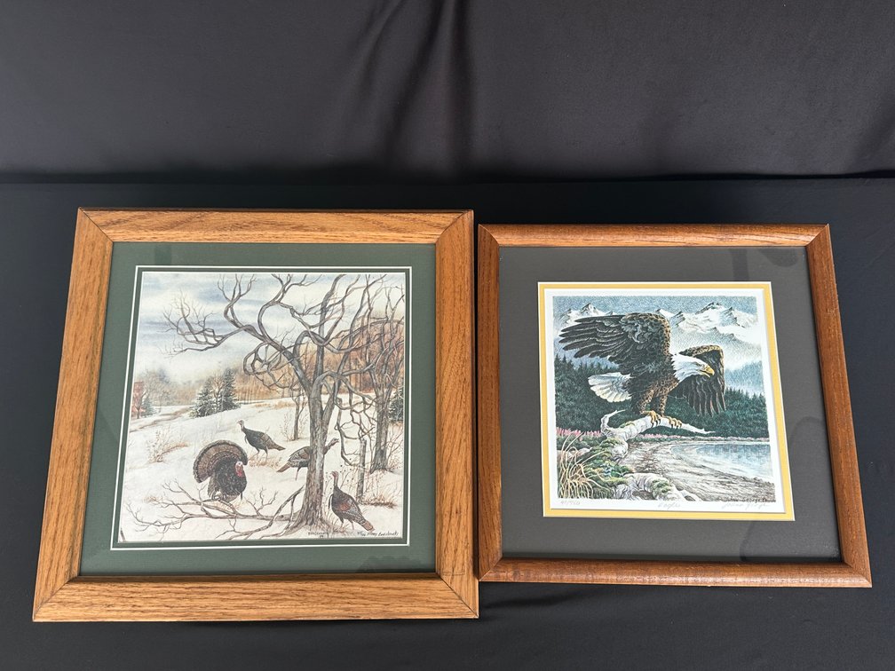 Framed Wildlife Art Prints of Wild Turkeys and Eagle