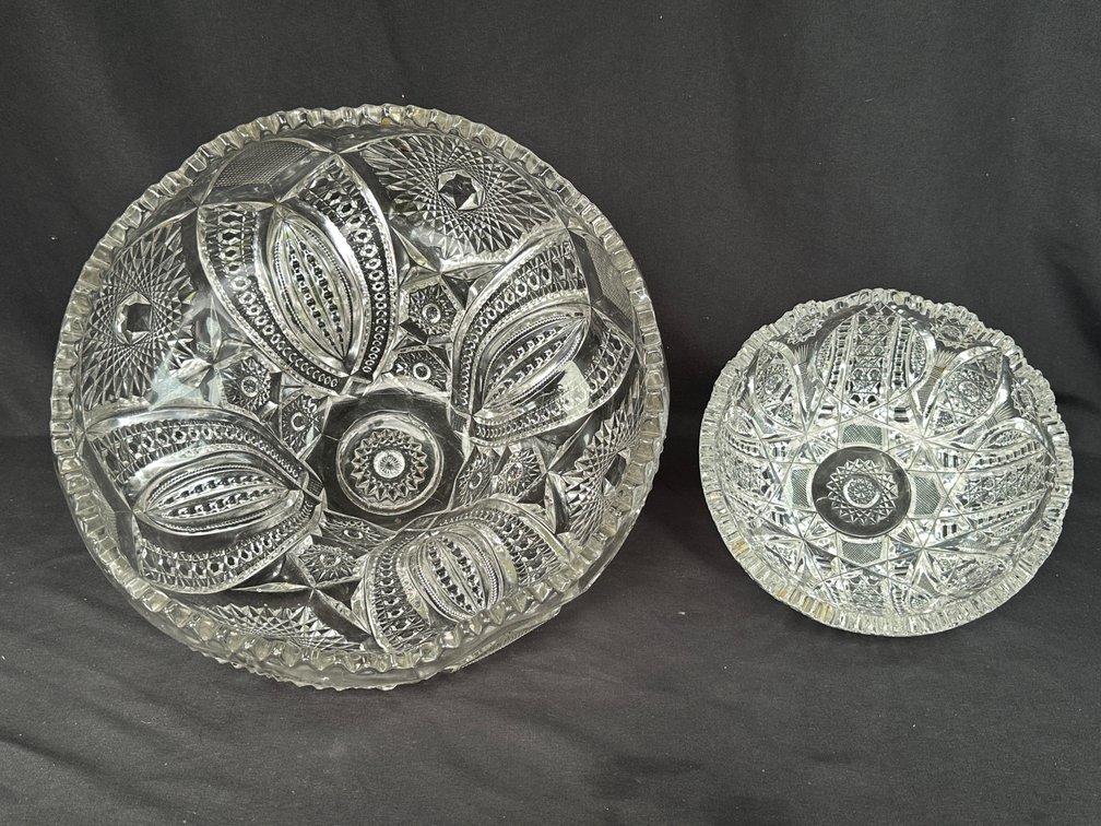 Cut Glass Bowls with Scalloped Sawtooth Rims