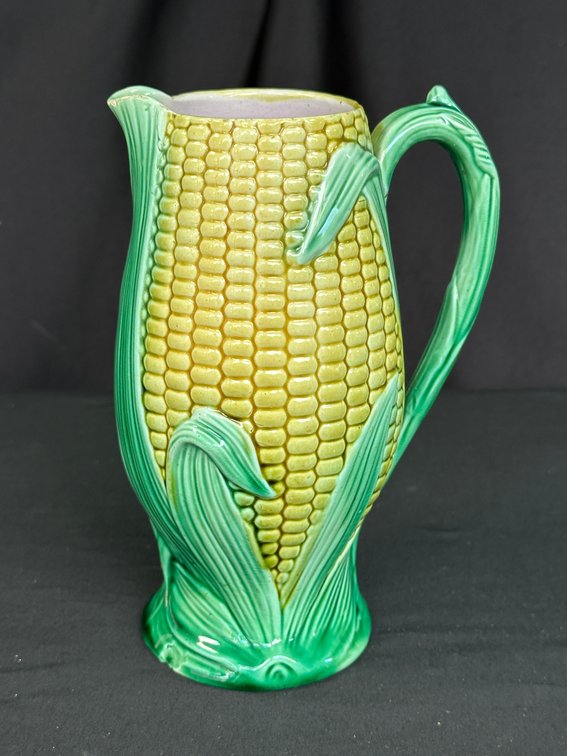 Majolica Glazed Ceramic Corn Cob Pitcher
