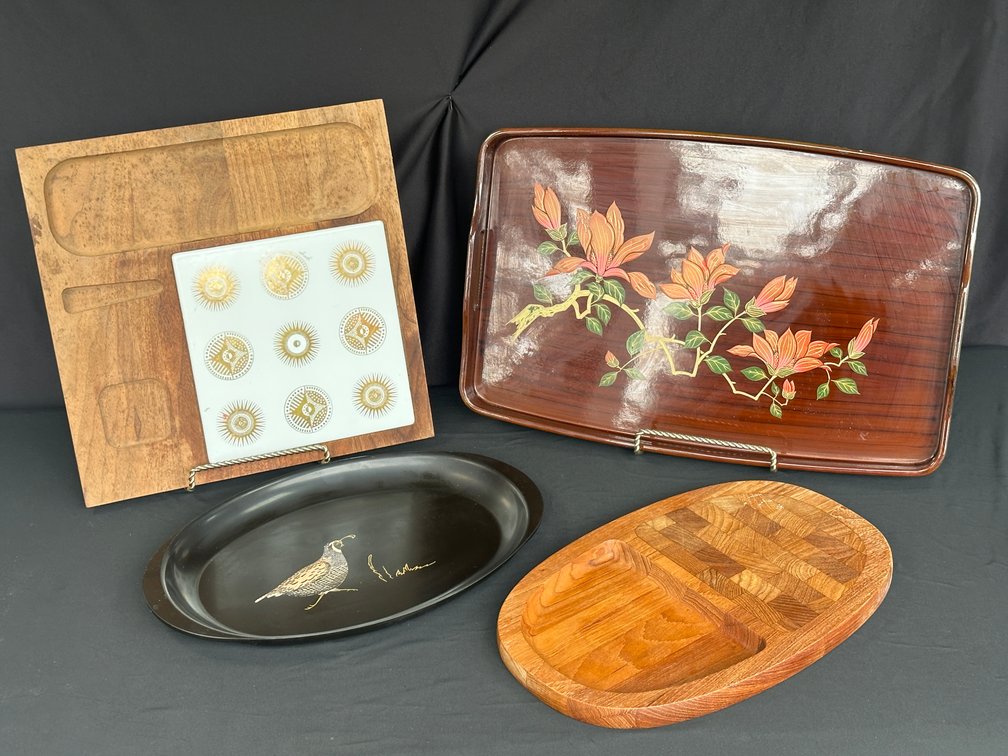 Serving Trays and Wooden Cutting Board