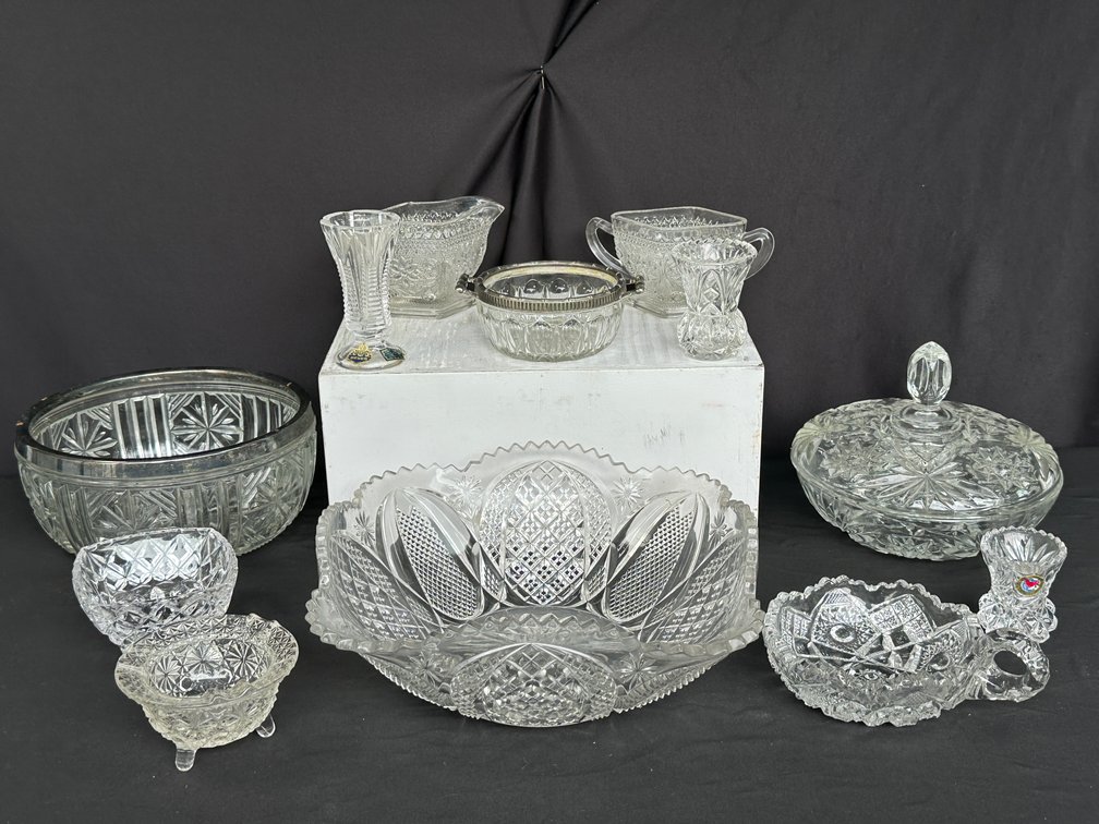 Cut and Pressed Glass Bowls, Vases, and Tableware