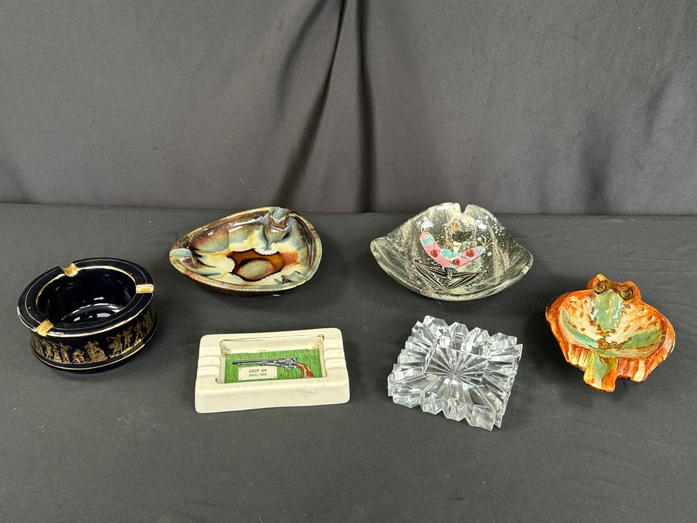 Ceramic and Clear Pressed Glass Ashtrays