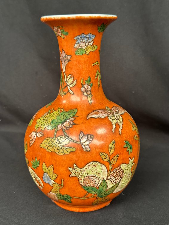 Orange Ground Enameled Porcelain Bottle Vase