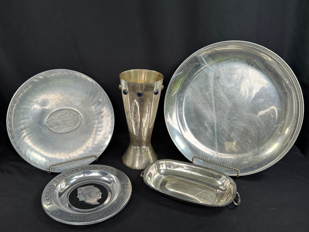 Silver-Tone Metal Tableware and Commemorative Plates
