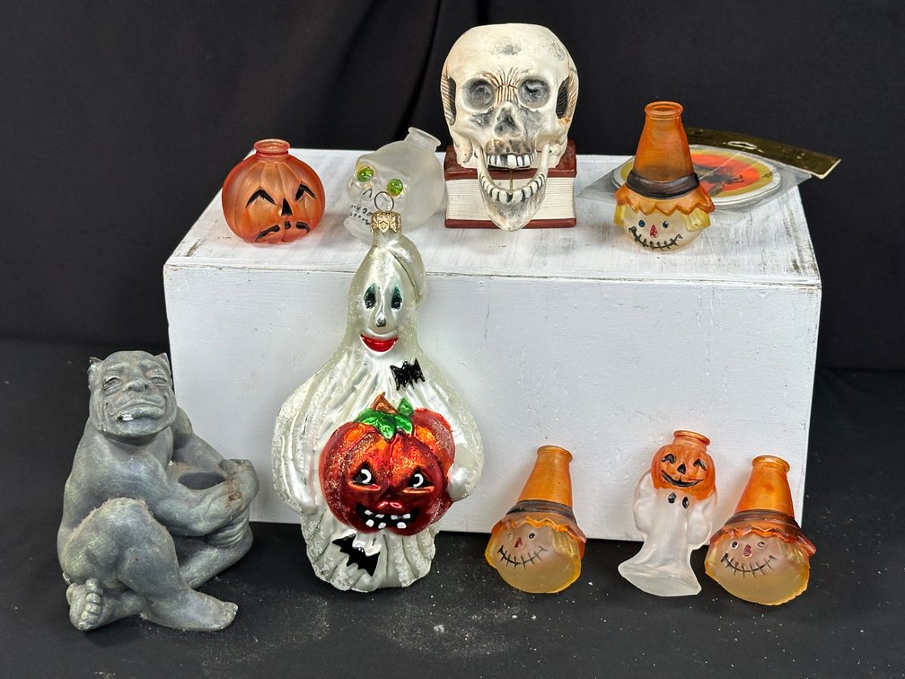 Vintage Halloween Figurines, Glass Novelties, and Coasters