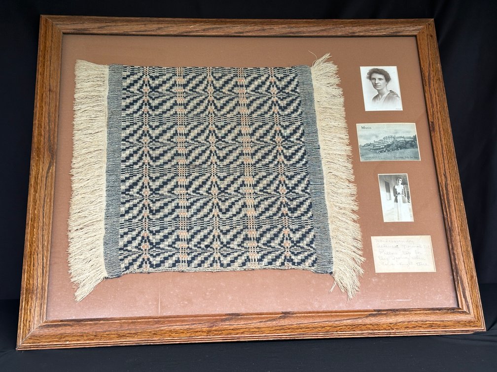 Framed Asheville Normal Handwoven Textile and Ephemera