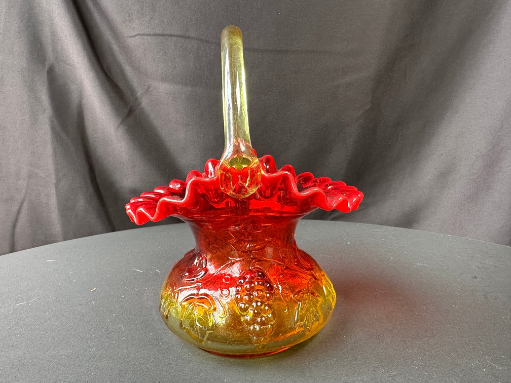 Kanawha Amberina Glass Basket with Applied Handle