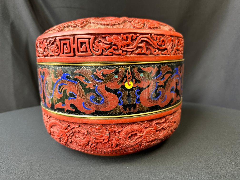 Chinese Cinnabar Lacquer and Cloisonné Enamel Covered Box