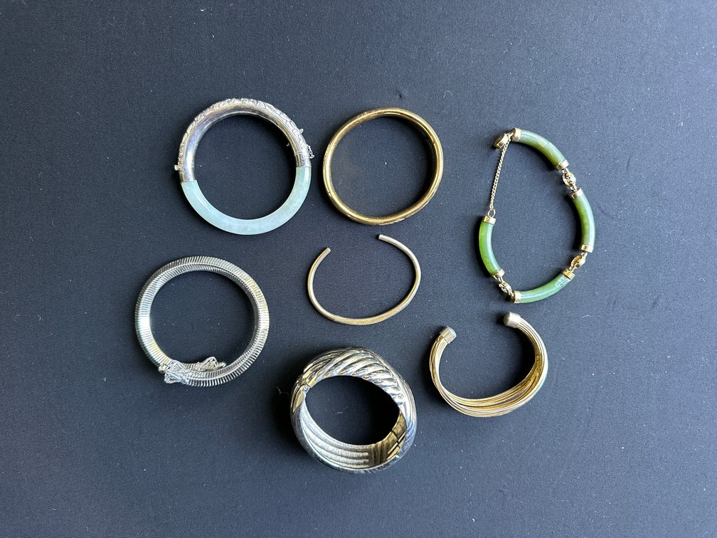 Bangle and Cuff Bracelets with Green Hardstone