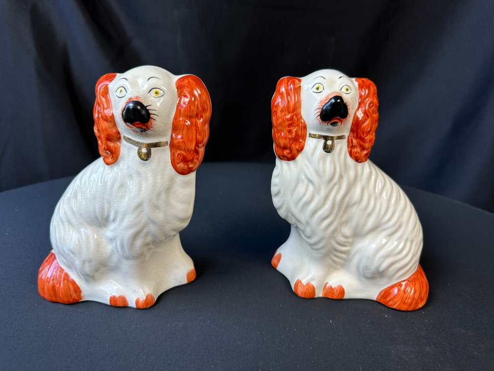 Pair of Glazed Ceramic Spaniel Dog Figurines