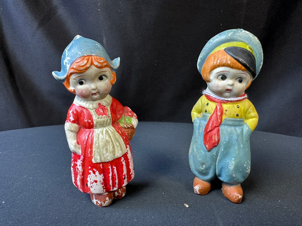 Pair of Painted Dutch Boy and Girl Figurines