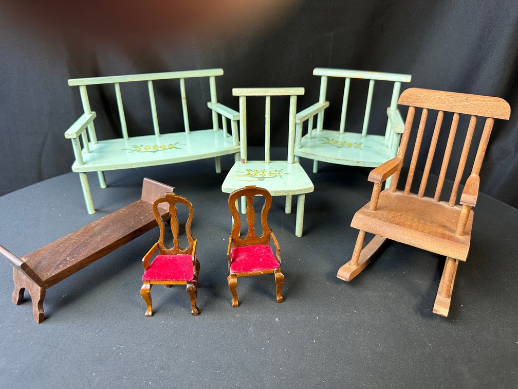 Miniature Wooden Dollhouse Chairs and Benches