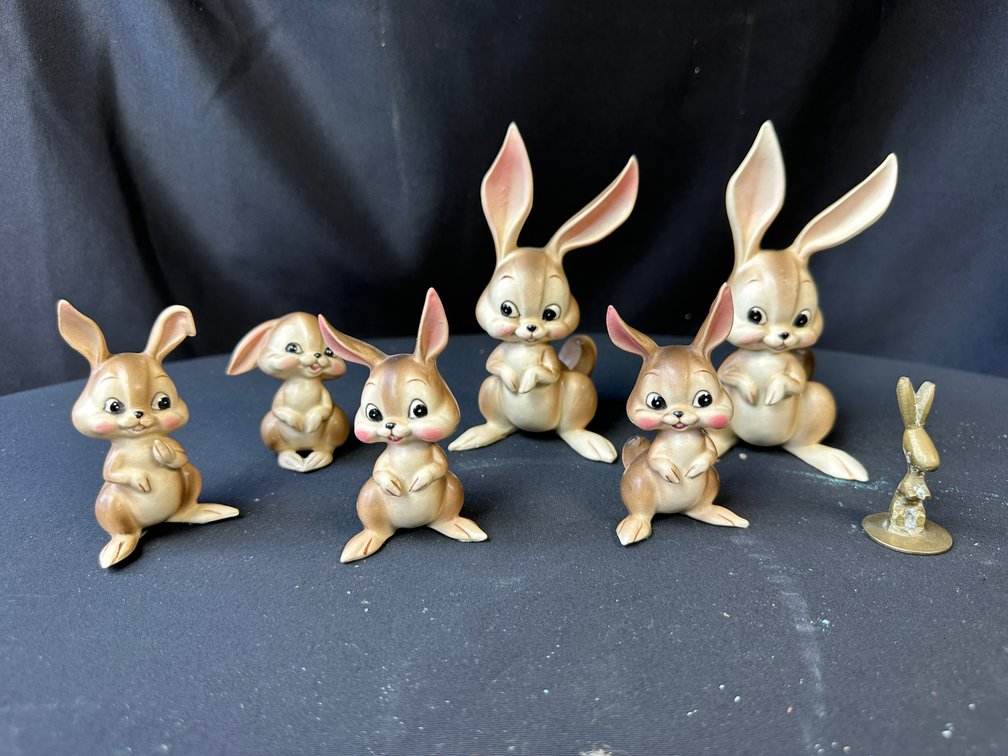 Ceramic and Cast Brass Rabbit Figurines