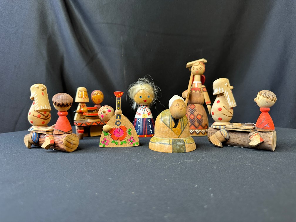 Carved and Painted Wooden Folk Art Figurines