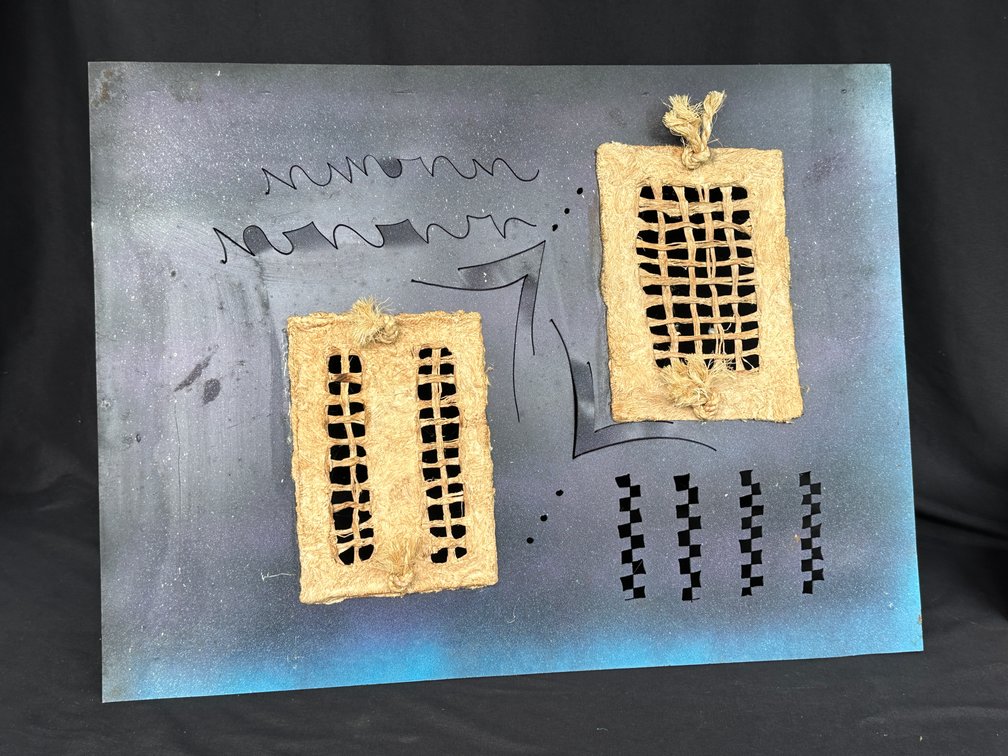 Mixed-Media Metal and Woven Fiber Art Panel