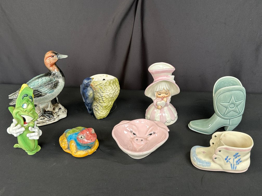 Ceramic Figurines, Novelty Planters, and Dish
