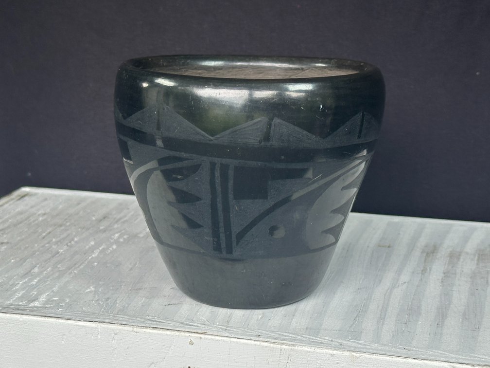 Black-on-Black Pottery Vessel (3in. Tall)