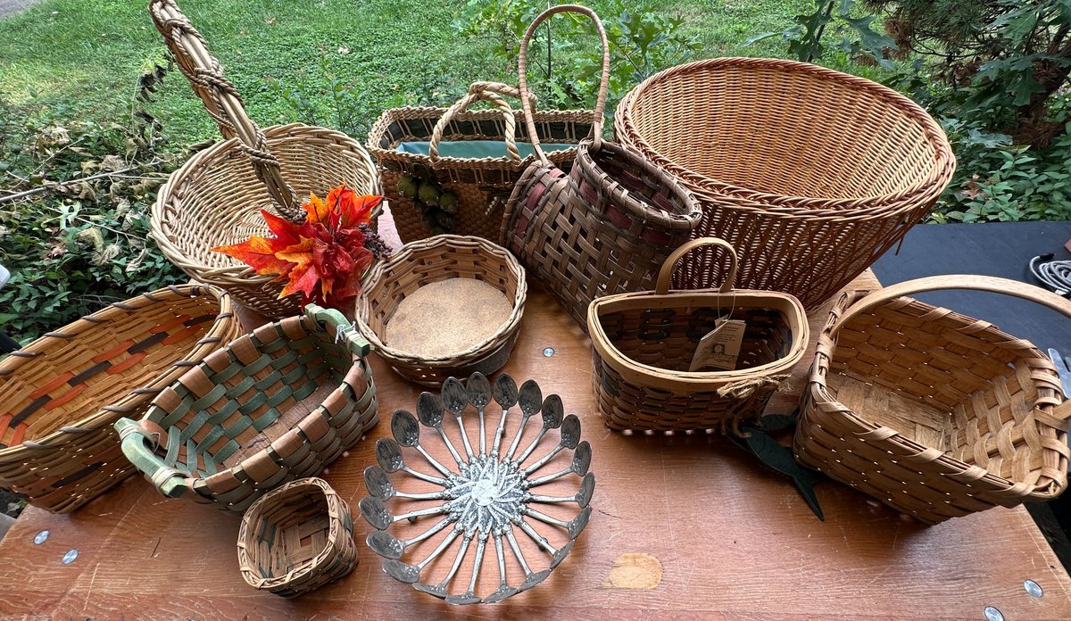 Woven Baskets and Metal Spoon Centerpiece Bowl