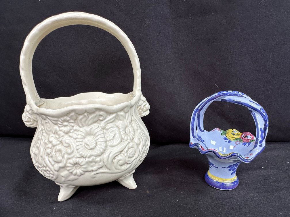 Glazed Ceramic Decorative Handled Baskets