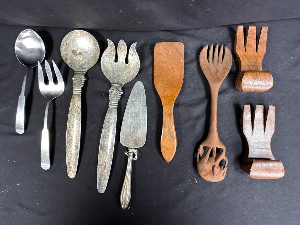 Silver-Plated, Metal, and Wooden Serving Utensils