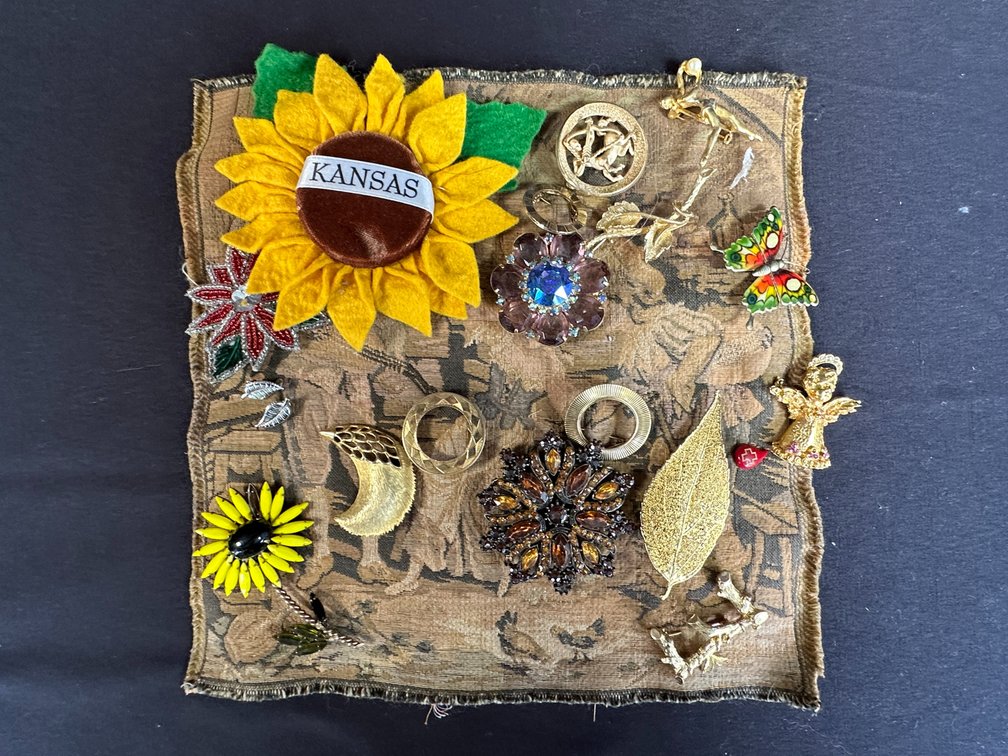 Costume Jewelry Brooches, Pins, and Kansas Souvenir Pin