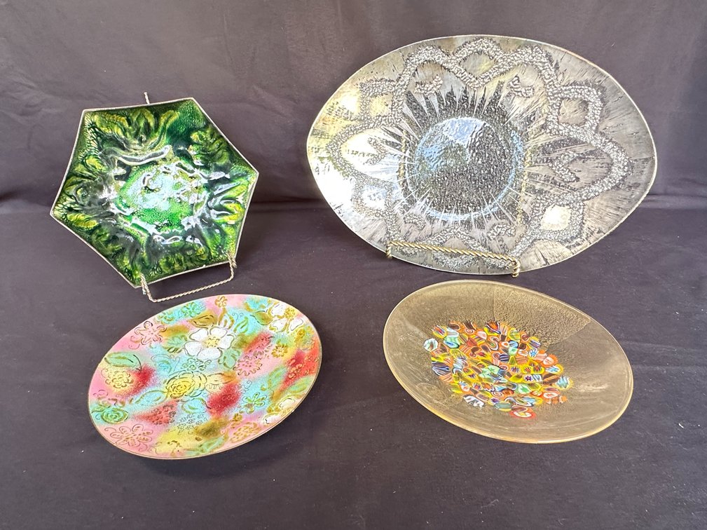 Art Glass Dishes, Enamel Dishes, and Glass Platter