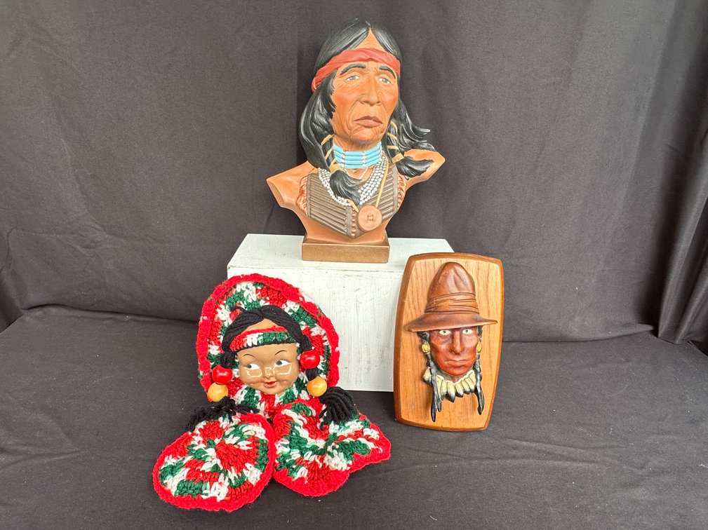Native American Themed Bust, Wall Plaque, and Crochet Doll