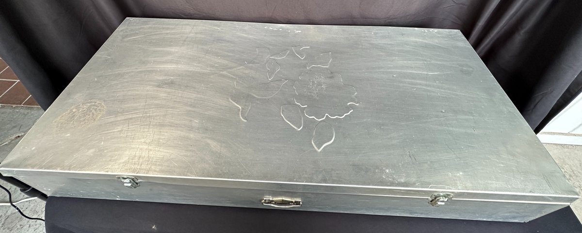 Sheet Metal Storage Chest with Embossed Floral Lid