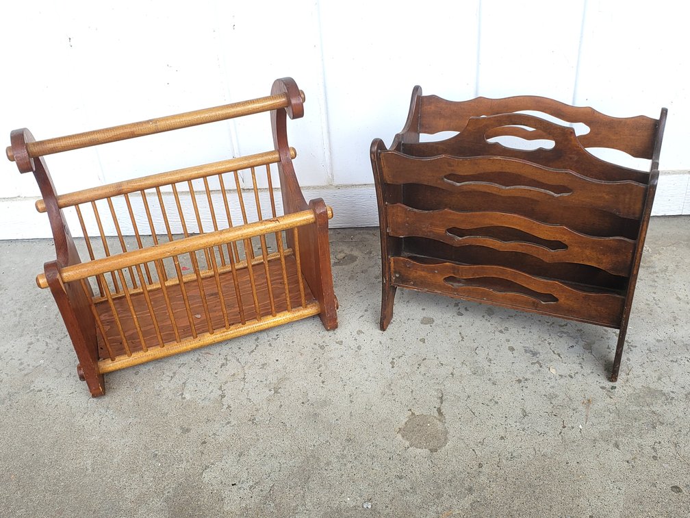 Wooden Spindle and Two-Compartment Magazine Racks