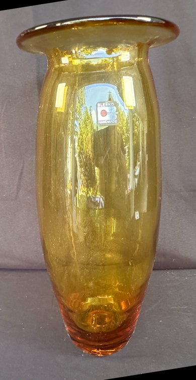 Blenko Amber Blown Glass Vase with Flared Rim
