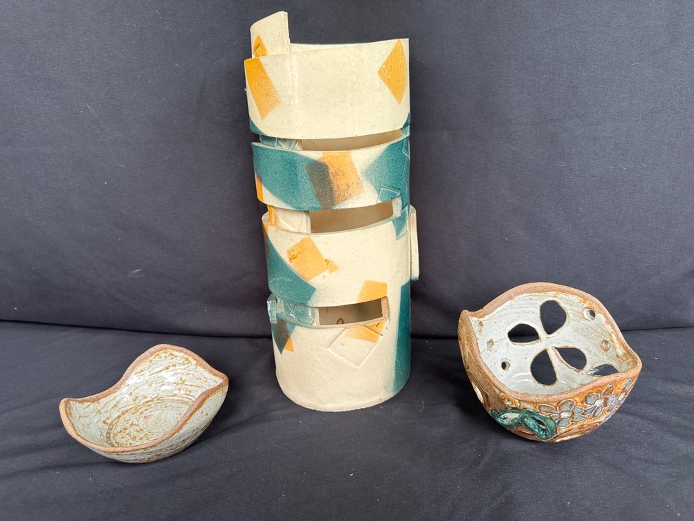 Glazed Ceramic Studio Pottery Sculpture and Bowls