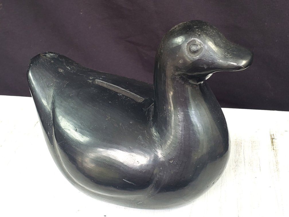 Oaxaca Burnished Black Pottery Duck Coin Bank