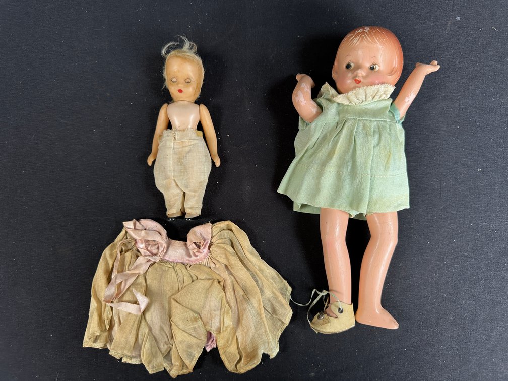 Composition Doll, Miniature Doll, and Doll Clothing