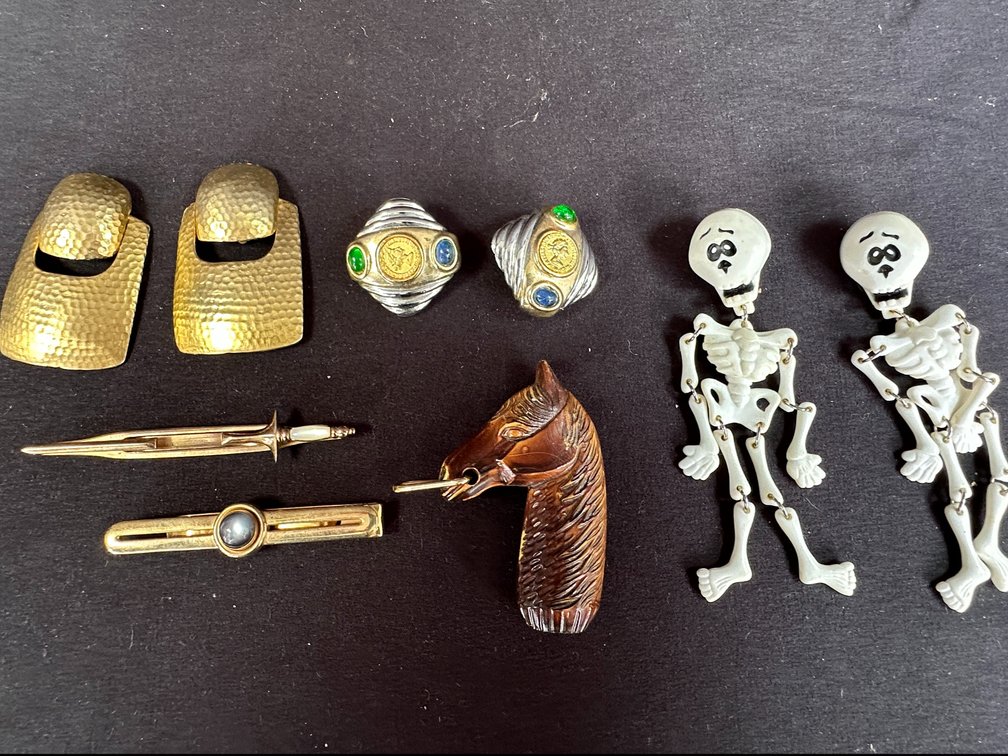 Costume Earrings, Tie Bars, and Horse Head Piece